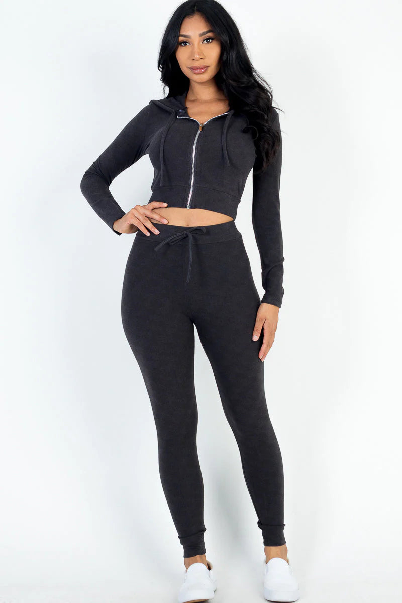 Ribbed Zip Crop Jacket & Leggings Set (CAPELLA)