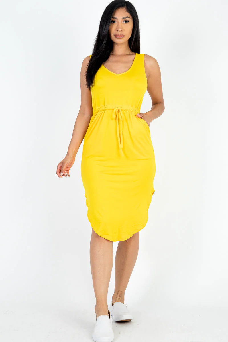 DRAWSTRING SLEEVELESS MIDI DRESS (CAPELLA)