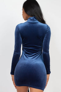 Thumbnail for Turtleneck Drawstring Ruched Velour Dress (CAPELLA)