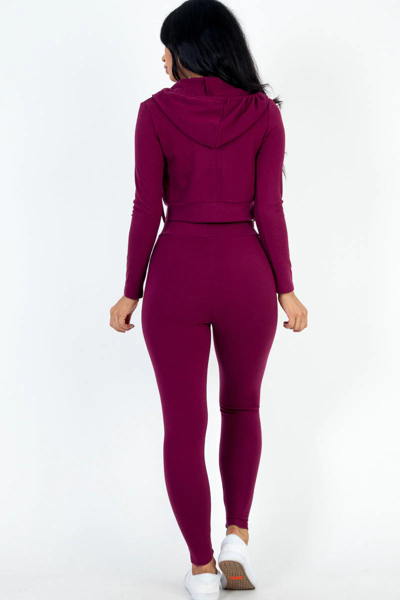 Ribbed Zip Crop Jacket & Leggings Set (CAPELLA)