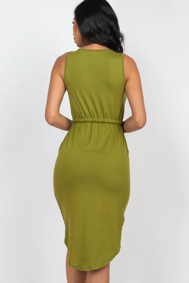 DRAWSTRING SLEEVELESS MIDI DRESS (CAPELLA)