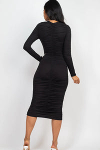 Thumbnail for Ruched Long Sleeve Midi Dress (CAPELLA)