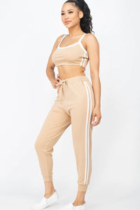 Thumbnail for Side Striped Crop Top and Leggings Sets (CAPELLA)