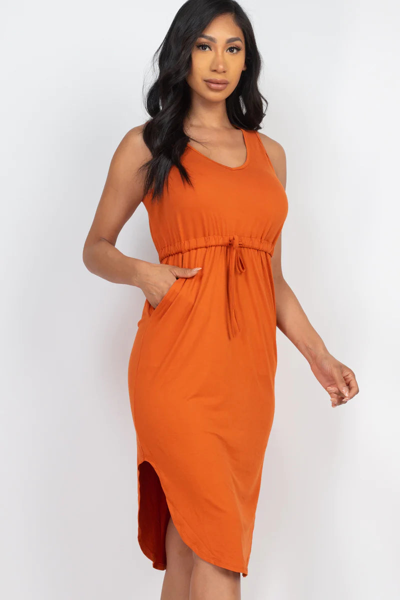 DRAWSTRING SLEEVELESS MIDI DRESS (CAPELLA)