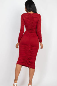 Thumbnail for Ruched Long Sleeve Midi Dress (CAPELLA)