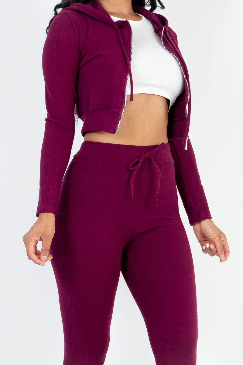 Ribbed Zip Crop Jacket & Leggings Set (CAPELLA)