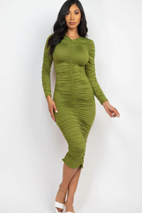 Thumbnail for Ruched Long Sleeve Midi Dress (CAPELLA)