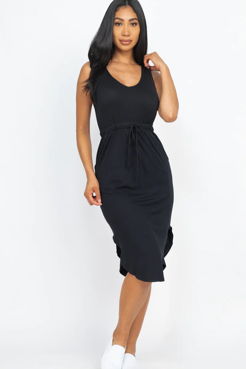 DRAWSTRING SLEEVELESS MIDI DRESS (CAPELLA)