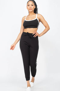 Thumbnail for Side Striped Crop Top and Leggings Sets (CAPELLA)