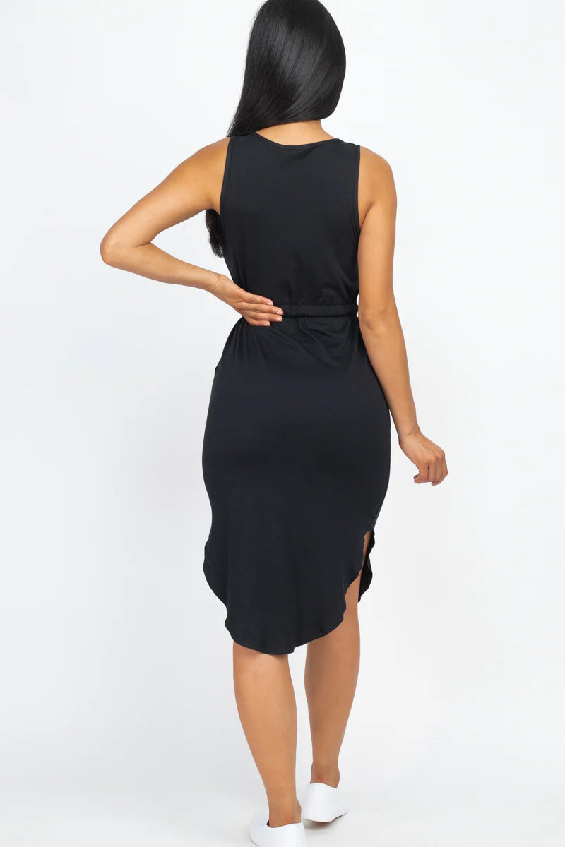 DRAWSTRING SLEEVELESS MIDI DRESS (CAPELLA)