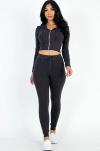 Thumbnail for Ribbed Zip Crop Jacket & Leggings Set (CAPELLA)