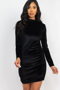 Thumbnail for Ruched Long Sleeve Velour Dress (CAPELLA)