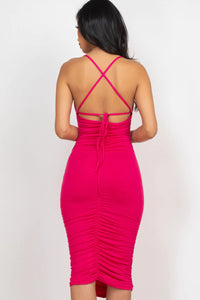 Thumbnail for Ruched Crisscross Back Midi Dress (CAPELLA)