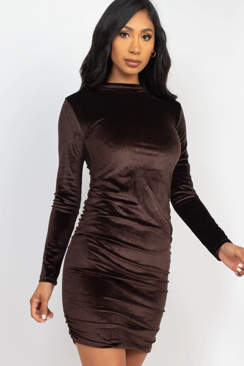 Ruched Long Sleeve Velour Dress (CAPELLA)