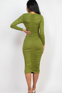 Thumbnail for Ruched Long Sleeve Midi Dress (CAPELLA)