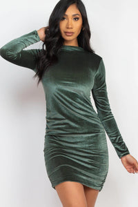 Thumbnail for Ruched Long Sleeve Velour Dress (CAPELLA)