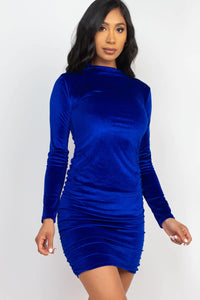 Thumbnail for Ruched Long Sleeve Velour Dress (CAPELLA)