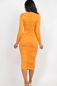 Thumbnail for Ruched Long Sleeve Midi Dress (CAPELLA)