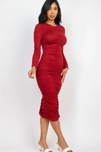 Thumbnail for Ruched Long Sleeve Midi Dress (CAPELLA)