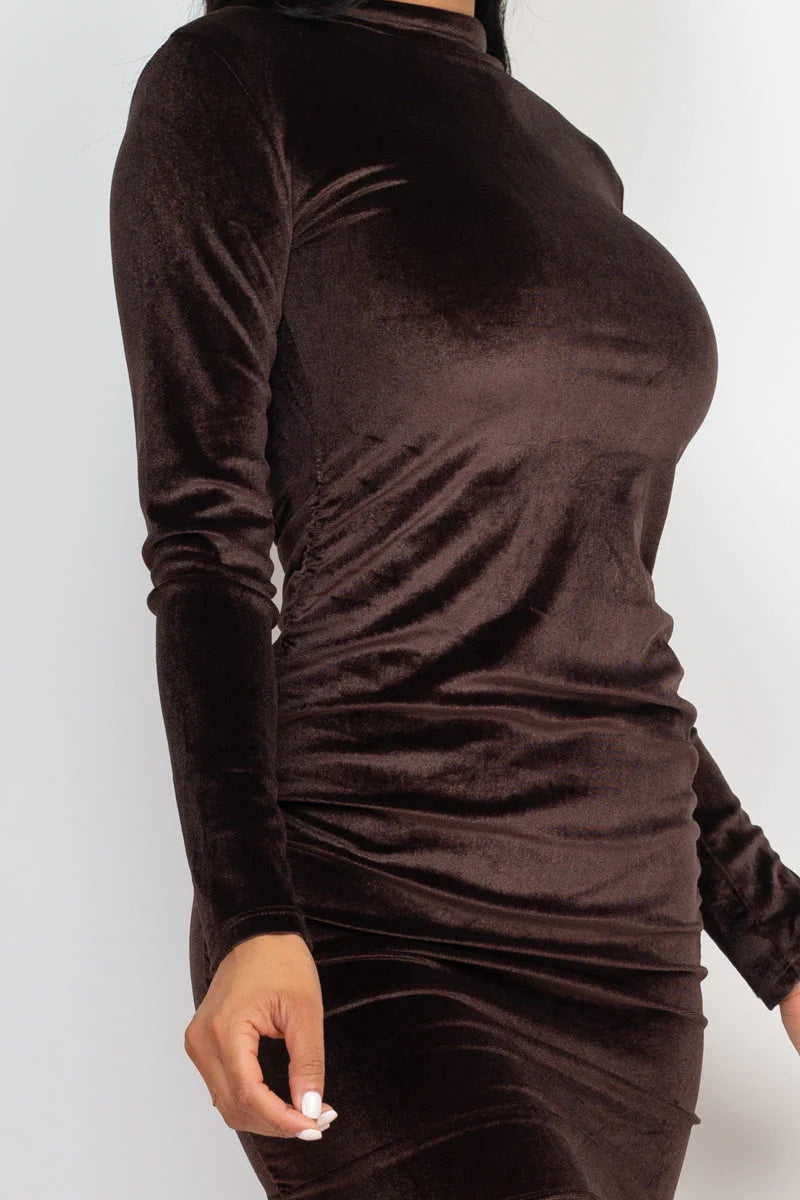 Ruched Long Sleeve Velour Dress (CAPELLA)