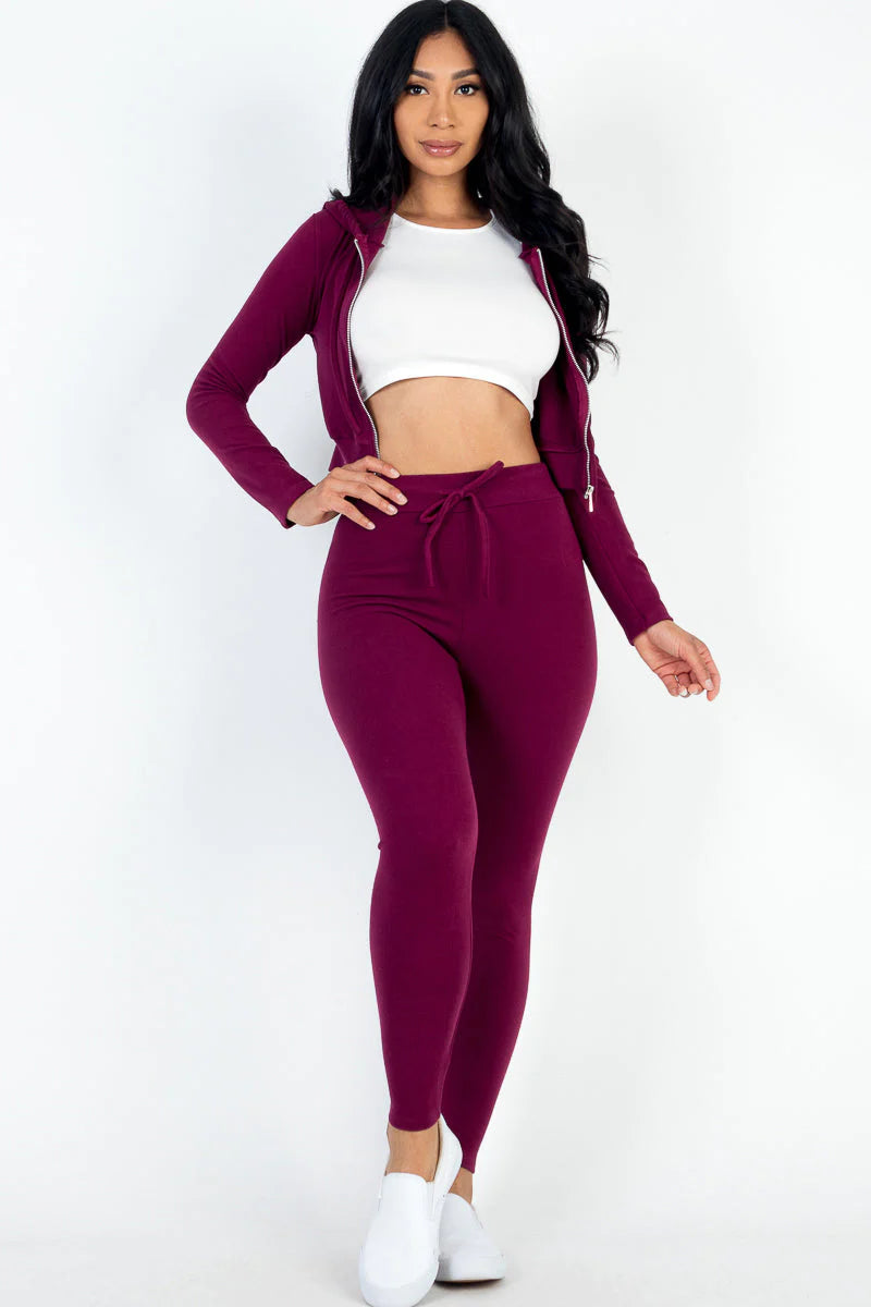 Ribbed Zip Crop Jacket & Leggings Set (CAPELLA)