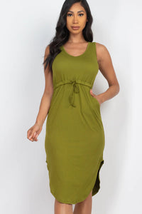 Thumbnail for DRAWSTRING SLEEVELESS MIDI DRESS (CAPELLA)