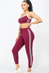 Thumbnail for Side Striped Crop Top and Leggings Sets (CAPELLA)