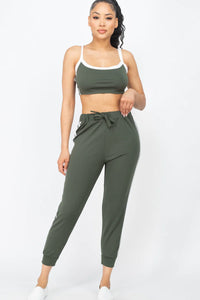 Thumbnail for Side Striped Crop Top and Leggings Sets (CAPELLA)