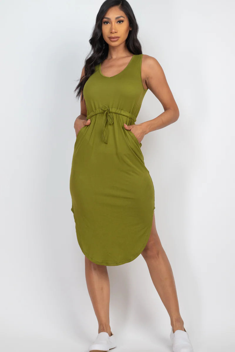 DRAWSTRING SLEEVELESS MIDI DRESS (CAPELLA)