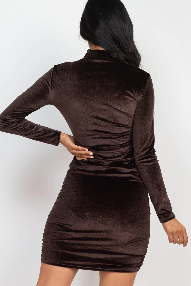 Ruched Long Sleeve Velour Dress (CAPELLA)