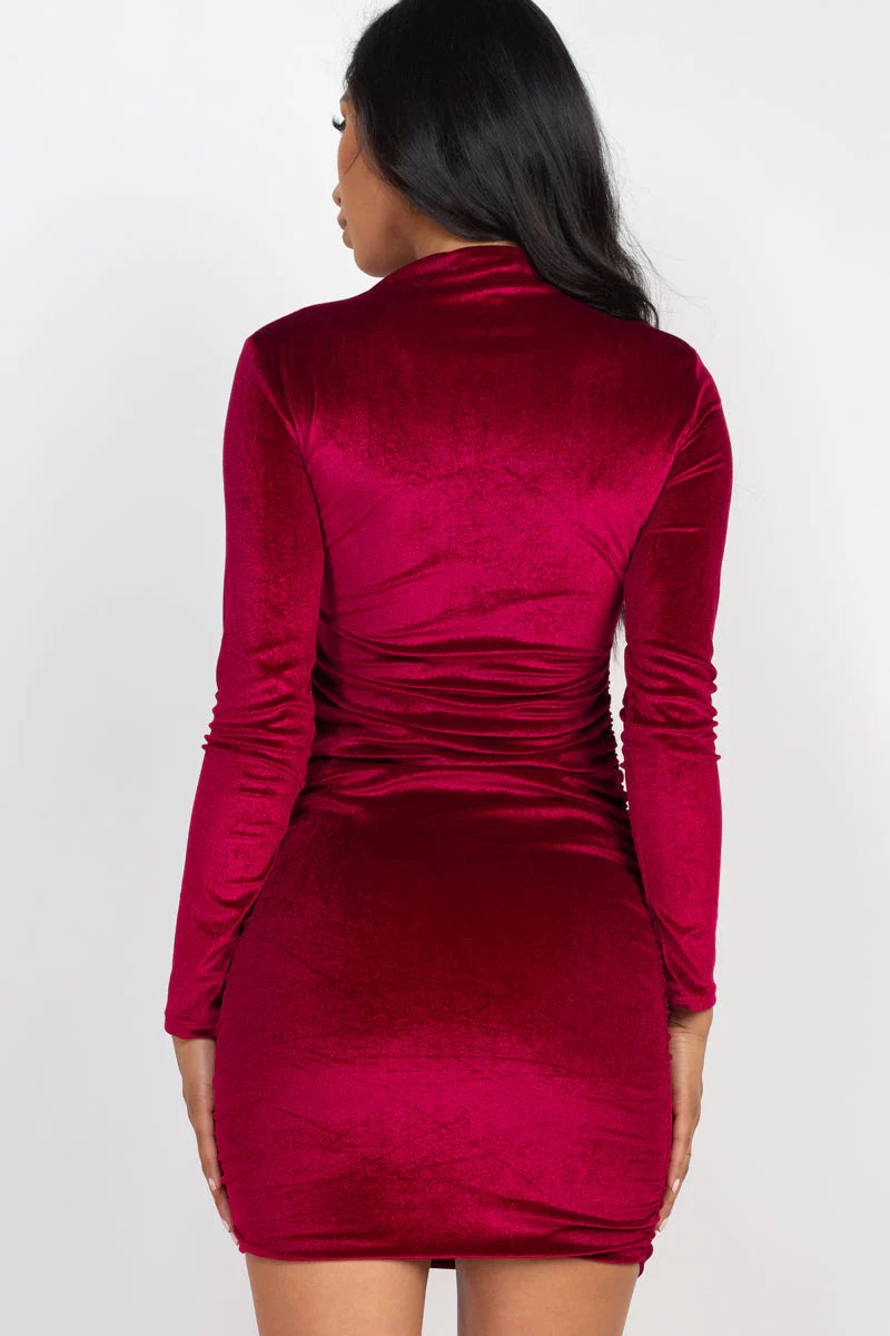 Ruched Long Sleeve Velour Dress (CAPELLA)