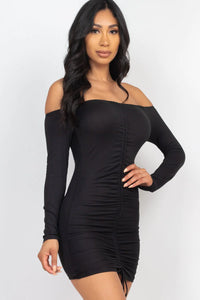 Thumbnail for Off Shoulder Ruched Drawstring Bodycon Dress (CAPELLA)