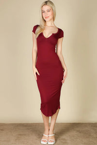 Thumbnail for Split Neck Bodycon Midi Dress (CAPELLA)